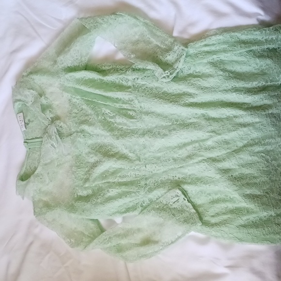 SANDRO Cocqette Ruffled corded lace mini dress, Mint Green, Size 8 - Picture 10 of 16